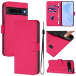 For Google Pixel 7 Pro Skin Feel Solid Color Leather Phone Case with Lanyard(Rose Red)