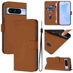 For Google Pixel 8 Pro Skin Feel Solid Color Leather Phone Case with Lanyard(Brown)