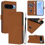 For Google Pixel 9 Pro XL Skin Feel Solid Color Leather Phone Case with Lanyard(Brown)