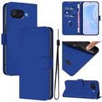 For Google Pixel 9a Skin Feel Solid Color Leather Phone Case with Lanyard(Dark Blue)