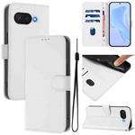 For Google Pixel 9a Skin Feel Solid Color Leather Phone Case with Lanyard(White)