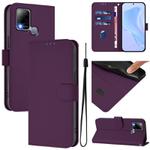 For Infinix Hot 10T / Hot 10s Skin Feel Solid Color Leather Phone Case with Lanyard(Violet)