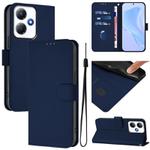 For Infinix Hot 30 Play NFC 4G Skin Feel Solid Color Leather Phone Case with Lanyard(Navy Blue)