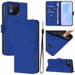 For Asus ROG Phone 8 / 8 Pro Skin Feel Solid Color Leather Phone Case with Lanyard(Dark Blue)