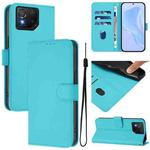 For Asus ROG Phone 8 / 8 Pro Skin Feel Solid Color Leather Phone Case with Lanyard(Lake Blue)