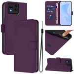 For Asus Zenfone 11 Ultra Skin Feel Solid Color Leather Phone Case with Lanyard(Violet)