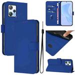 For Blackview A53 Skin Feel Solid Color Leather Phone Case with Lanyard(Dark Blue)