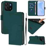 For Blackview Wave 6C Skin Feel Solid Color Leather Phone Case with Lanyard(Dark Green)