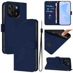 For Blackview Wave 6C Skin Feel Solid Color Leather Phone Case with Lanyard(Navy Blue)