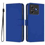 For Blackview Wave 8C Skin Feel Solid Color Leather Phone Case with Lanyard(Dark Blue)