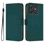 For Blackview Wave 8C Skin Feel Solid Color Leather Phone Case with Lanyard(Dark Green)