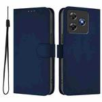 For Blackview Wave 8C Skin Feel Solid Color Leather Phone Case with Lanyard(Navy Blue)