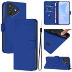 For Blackview Oscal Flat 2 / 2C Skin Feel Solid Color Leather Phone Case with Lanyard(Dark Blue)