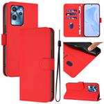 For Oukitel C32 Skin Feel Solid Color Leather Phone Case with Lanyard(Red)