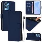 For Oukitel C32 Skin Feel Solid Color Leather Phone Case with Lanyard(Navy Blue)