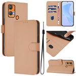 For Oukitel C33 Skin Feel Solid Color Leather Phone Case with Lanyard(Nude)