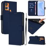 For Oukitel C33 Skin Feel Solid Color Leather Phone Case with Lanyard(Navy Blue)