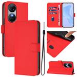 For Oukitel C38 Skin Feel Solid Color Leather Phone Case with Lanyard(Red)