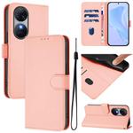 For Oukitel C38 Skin Feel Solid Color Leather Phone Case with Lanyard(Pink)
