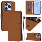 For Oukitel C50 Skin Feel Solid Color Leather Phone Case with Lanyard(Brown)