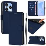 For Oukitel C50 Skin Feel Solid Color Leather Phone Case with Lanyard(Navy Blue)