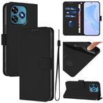 For Oukitel C51 Skin Feel Solid Color Leather Phone Case with Lanyard(Black)