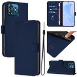 For Oukitel C53 Skin Feel Solid Color Leather Phone Case with Lanyard(Navy Blue)