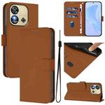 For Oukitel C57s Skin Feel Solid Color Leather Phone Case with Lanyard(Brown)