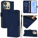 For Oukitel C57s Skin Feel Solid Color Leather Phone Case with Lanyard(Navy Blue)