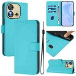 For Oukitel C57s Skin Feel Solid Color Leather Phone Case with Lanyard(Lake Blue)