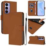 For itel City 100 Skin Feel Solid Color Leather Phone Case with Lanyard(Brown)
