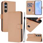 For Sony Xperia 1 VI 2024 Skin Feel Solid Color Leather Phone Case with Lanyard(Nude)