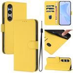 For Sony Xperia 1 VI 2024 Skin Feel Solid Color Leather Phone Case with Lanyard(Lemon Yellow)