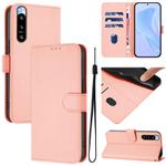 For Sony Xperia 5 IV Skin Feel Solid Color Leather Phone Case with Lanyard(Pink)