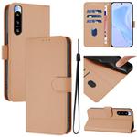For Sony Xperia 5 IV Skin Feel Solid Color Leather Phone Case with Lanyard(Nude)