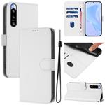 For Sony Xperia 5 IV Skin Feel Solid Color Leather Phone Case with Lanyard(White)