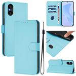 For Sony Xperia 5 V Skin Feel Solid Color Leather Phone Case with Lanyard(Sky Blue)