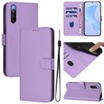 For Sony Xperia 10 V 2023 Skin Feel Solid Color Leather Phone Case with Lanyard(Lavender Purple)