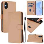 For Sony Xperia 5 VI Skin Feel Solid Color Leather Phone Case with Lanyard(Nude)