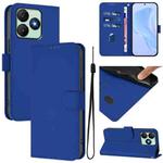 For Wiko T20 Skin Feel Solid Color Leather Phone Case with Lanyard(Dark Blue)