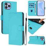 For Wiko T60 / Cubot P80 Skin Feel Solid Color Leather Phone Case with Lanyard(Lake Blue)