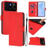 For ZTE Blade A35 / A55 Skin Feel Solid Color Leather Phone Case with Lanyard(Red)