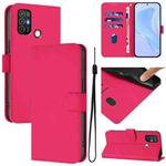 For ZTE Blade A52 Skin Feel Solid Color Leather Phone Case with Lanyard(Rose Red)