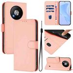 For ZTE Blade A73 5G Skin Feel Solid Color Leather Phone Case with Lanyard(Pink)