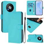 For ZTE Blade A73 5G Skin Feel Solid Color Leather Phone Case with Lanyard(Lake Blue)