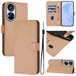 For ZTE Blade V40s Skin Feel Solid Color Leather Phone Case with Lanyard(Nude)