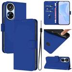 For ZTE Blade V40s Skin Feel Solid Color Leather Phone Case with Lanyard(Dark Blue)