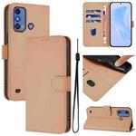 For ZTE Blade A53 Pro Skin Feel Solid Color Leather Phone Case with Lanyard(Nude)
