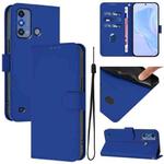 For ZTE Blade A53 Pro Skin Feel Solid Color Leather Phone Case with Lanyard(Dark Blue)
