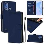 For ZTE Blade A53 Pro Skin Feel Solid Color Leather Phone Case with Lanyard(Navy Blue)